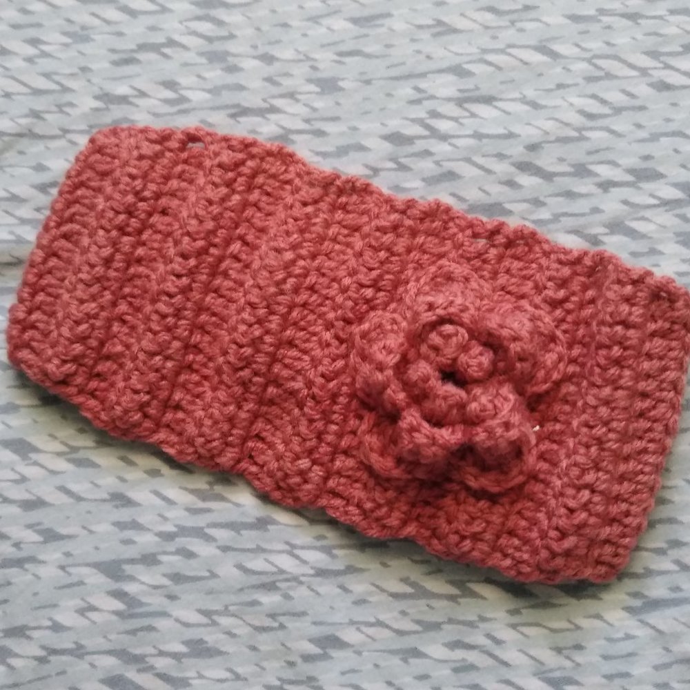 Handmade Crochet Burnt Orange Headband w/ Crochet Flower for Girls - Picture 2 of 5